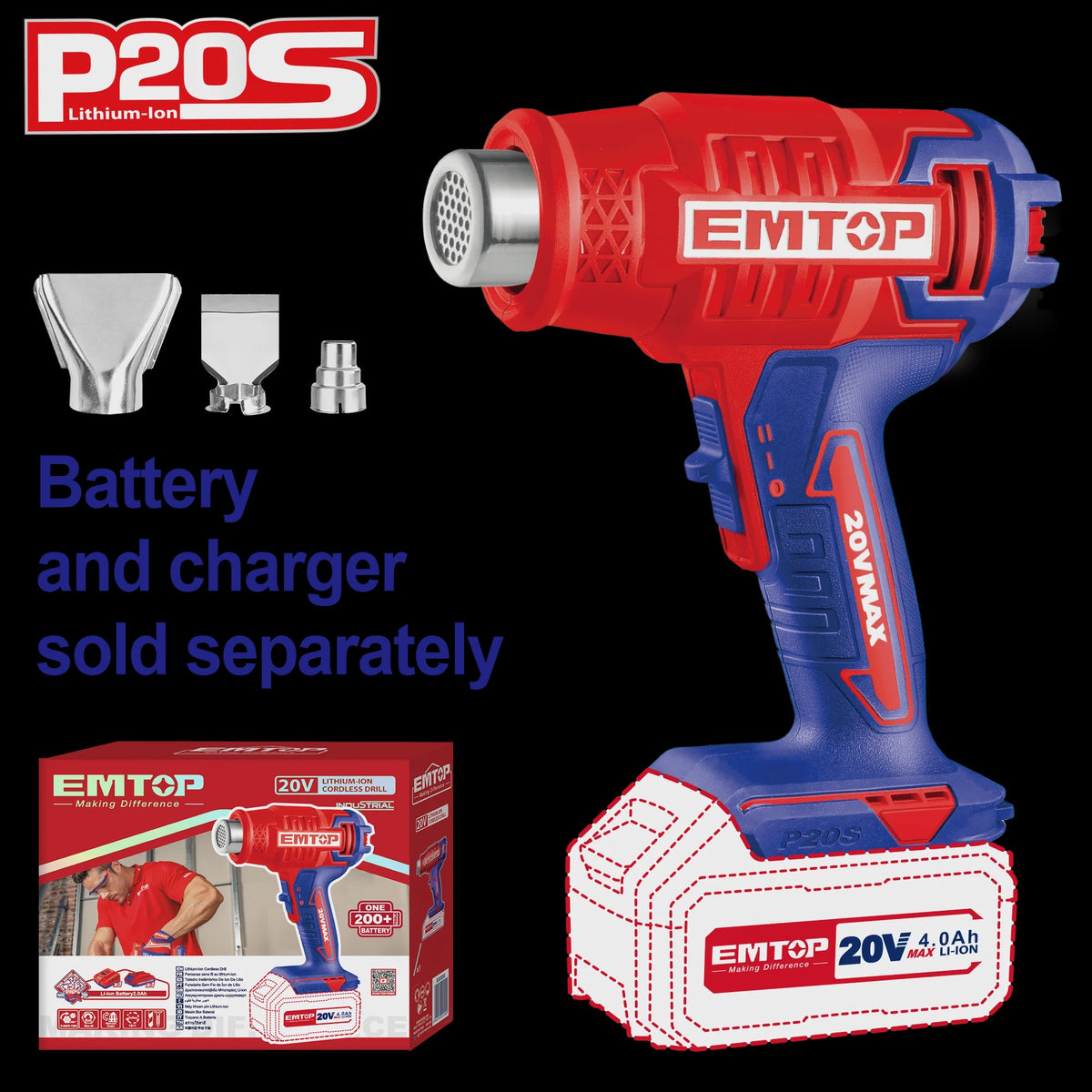 EMTOP Heat Gun EHGN20021 20V LITHIUM-ION