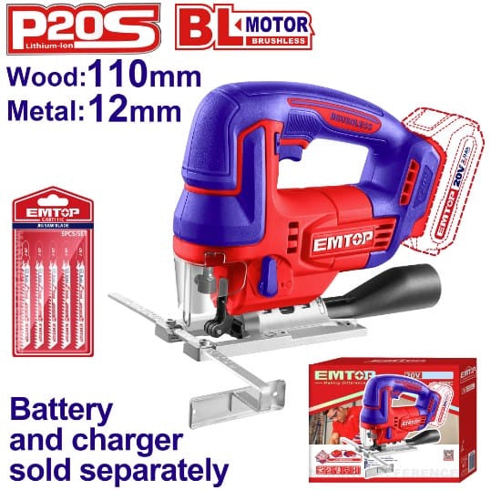 EMTOP Jig Saw ELGS201008 Cordless 20V LITHIUM-ION