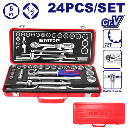 EMTOP Socket Set 24PCS 1/2" ESKT12243