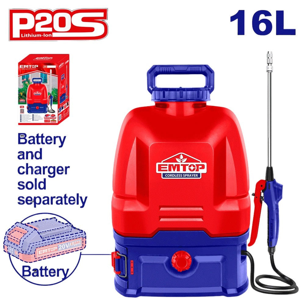 EMTOP Spray Can Knapsack ESPLI2016 16L Sprayer 20V LITHIUM-ION