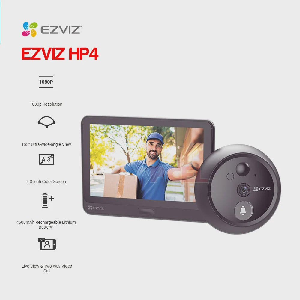 EZVIZ Security Camera Smart WIFI CS-HP4-R100-6E2WPFBS Peephole Doorbell Wire Free