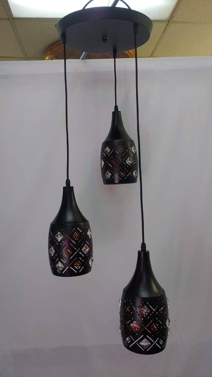Light Fixture Pendant 3-BULB F43-3 LED Black Metal