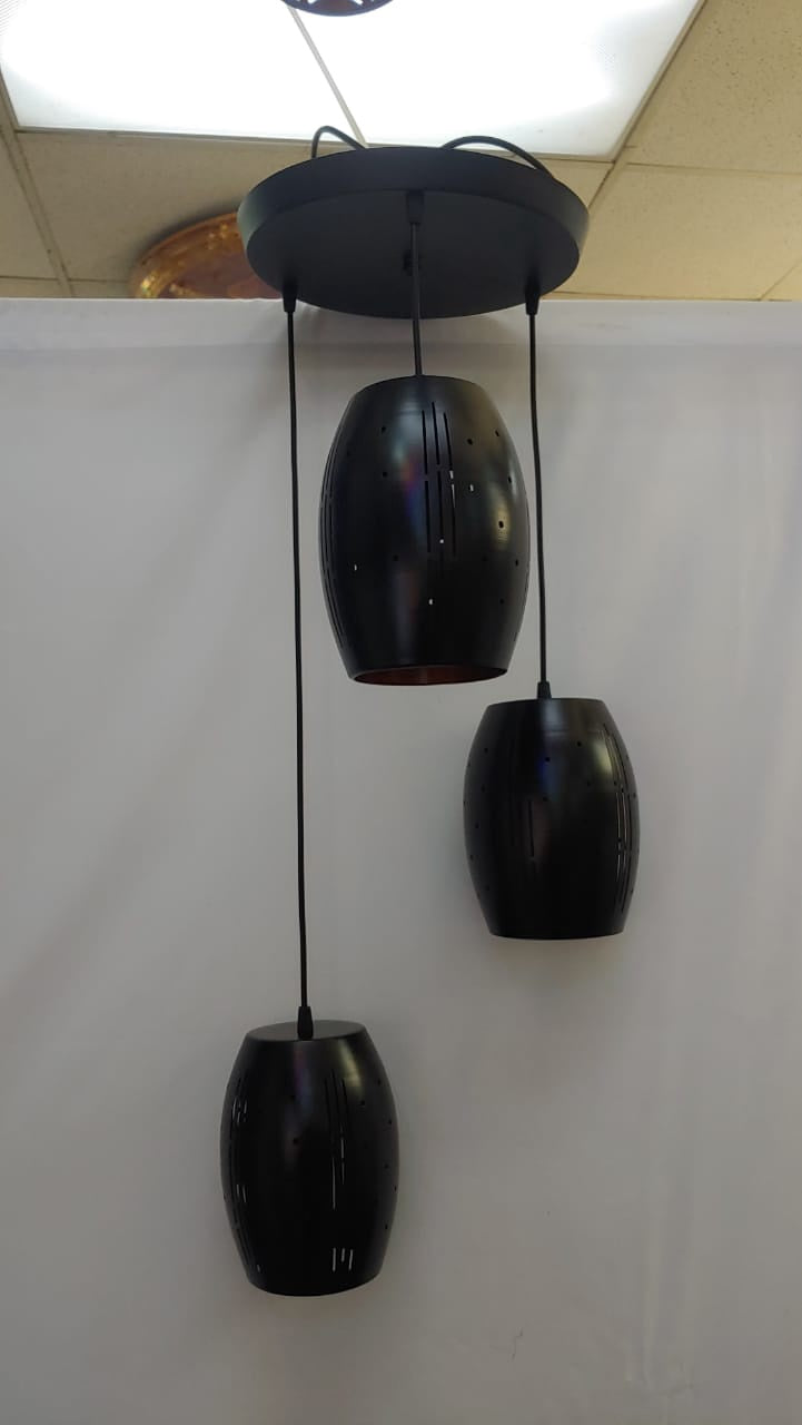 Light Fixture Pendant 3-BULB F63-3 LED Black Metal