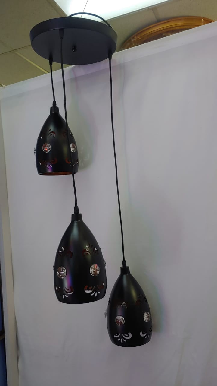 Light Fixture Pendant 3-BULB F83-3 LED Black Metal
