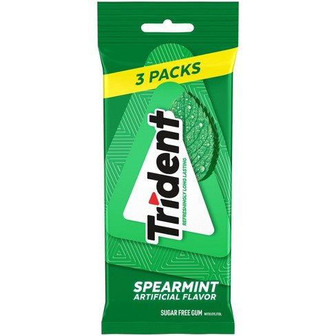 TRIDENT Spearmint Flavor Gum Sugar Free 3-PACK 42-PIECES