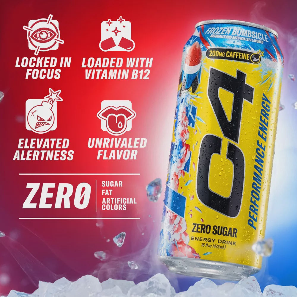 C4 Performance Energy Drink Frozen Bombsicle Zero Sugar 16 Fl OZ 473ML