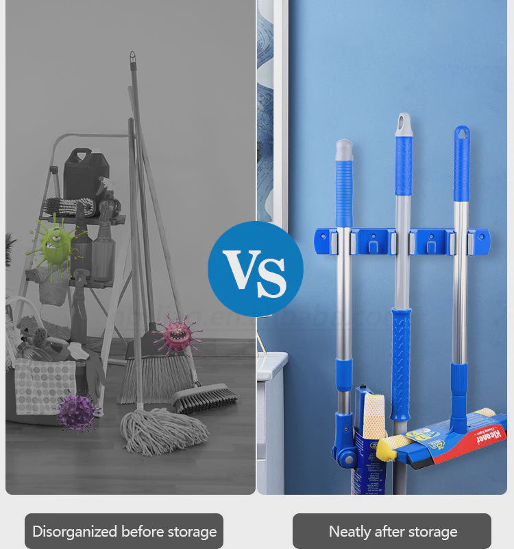 KLEANER Mop and Broom Holder K19001 3 Holdersand 2 Hooks