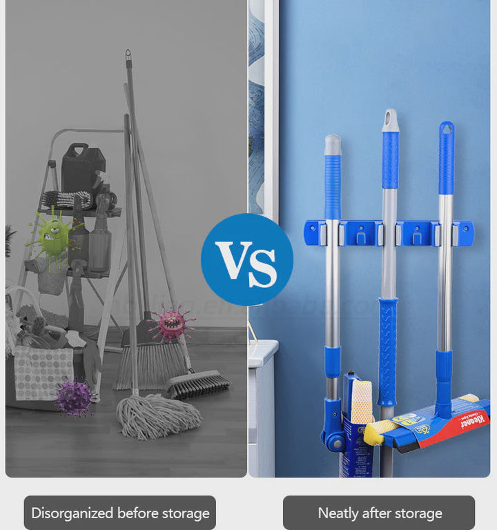 KLEANER Mop and Broom Holder K19001 3 Holdersand 2 Hooks
