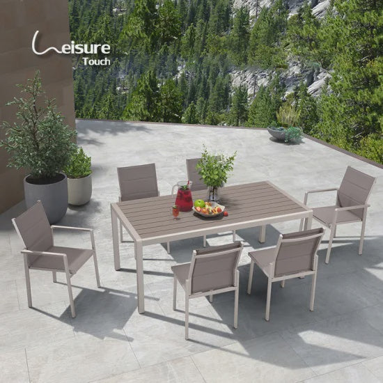 Dining Table and Chair Leisure Touch Ayers 7PCS Outdoor Pool Patio Garden Lightweight Aluminum 210412 + 2XARMCHAIR + 4XCHAIR