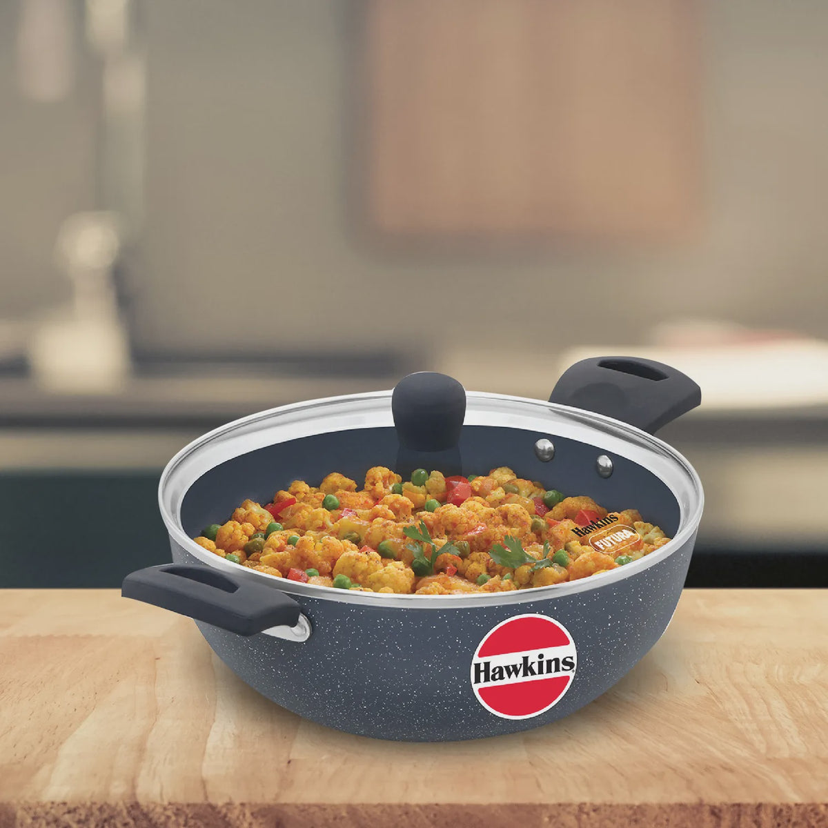 HAWKINS Pot ICK35G Ceramic Nonstick Deep Kadhai with Glass Lid 3.5L