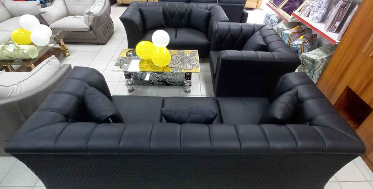 Sofa Set 3-2-1 Black Leather 1109