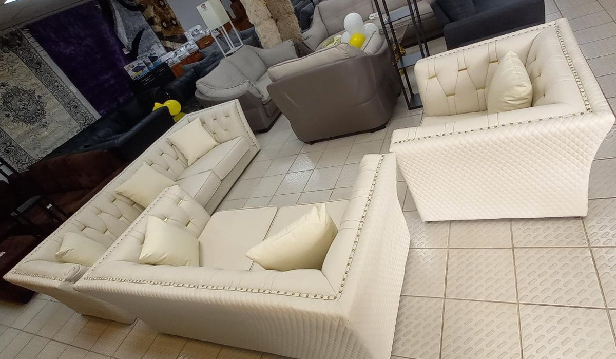 Sofa Set 3-2-1 White Leather 1101