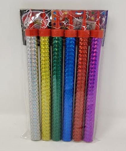 Party Birthday Candle 6PCS Pack 7" 18CM Sparkles Colored