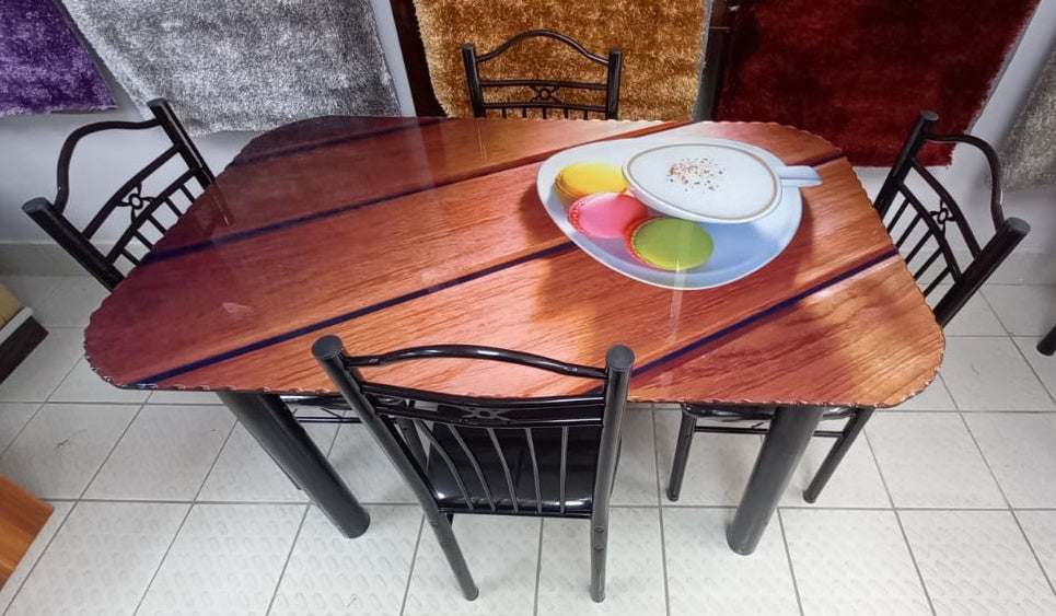 Glass Dining Table A29 with 4 Chair Set Coffee & Macarons