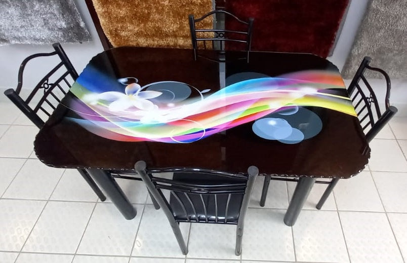 Glass Dining Table SA27 with 4 Chair Set Flower & Bubble