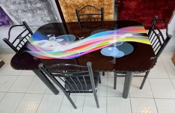 Glass Dining Table SA27 with 4 Chair Set Flower & Bubble