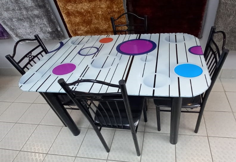 Glass Dining Table SA4 with 4 Chair Set Purple Bubble