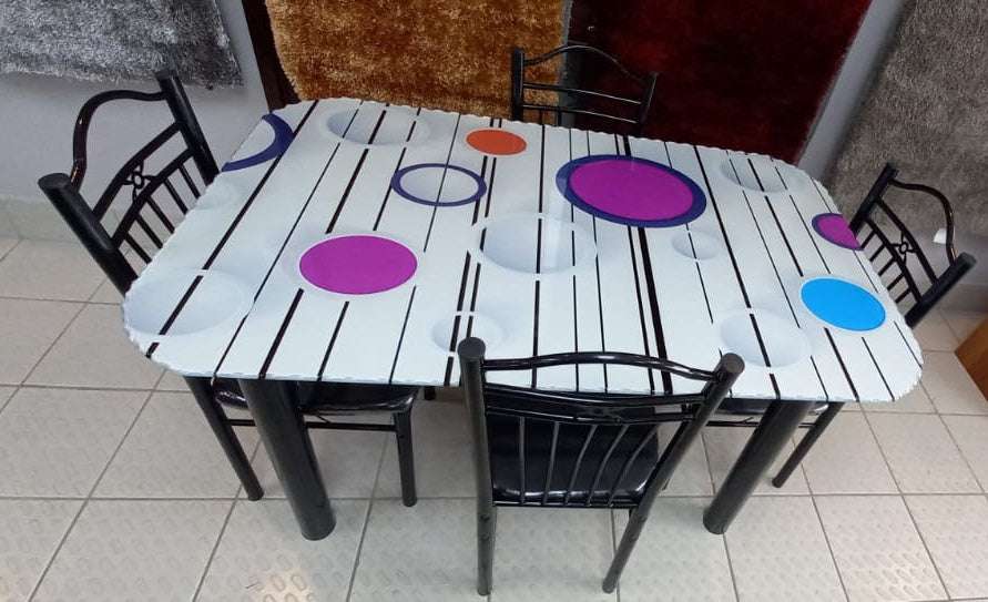 Glass Dining Table SA4 with 4 Chair Set Purple Bubble