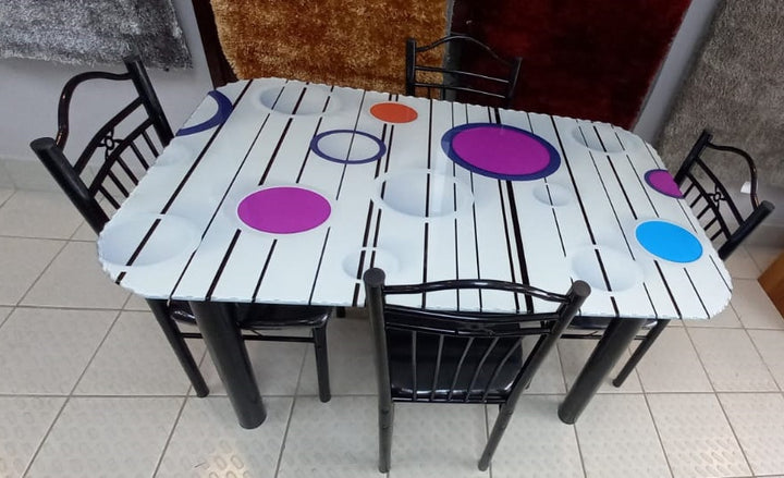 Glass Dining Table SA4 with 4 Chair Set Purple Bubble