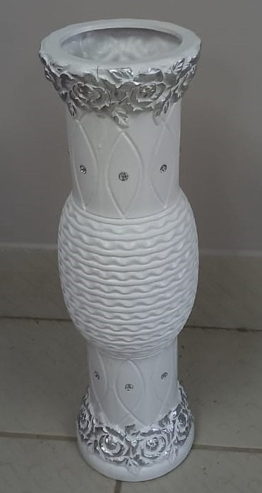 Vase 24" V106 White and Silver
