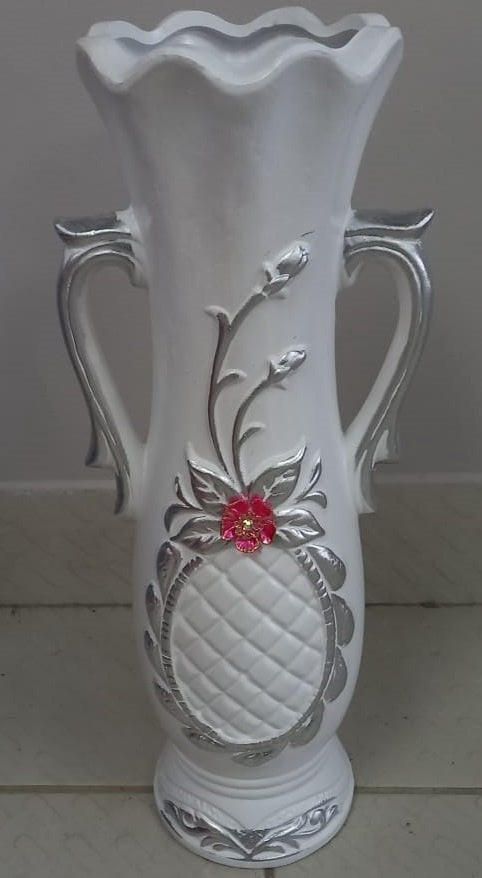 Vase 24" V136 White & Silver with Red Flower