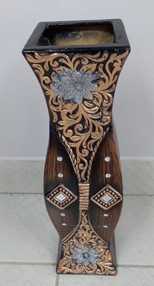 Vase 24" V128 Brown with Silver Flower
