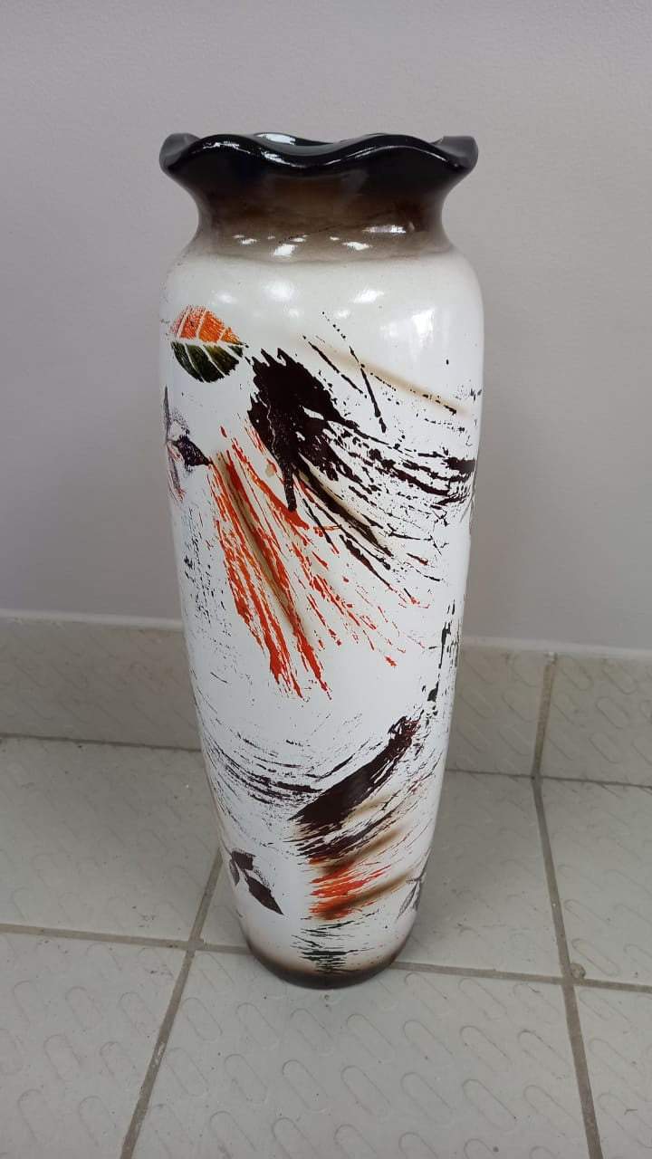 Vase 24" V124 White, Black & Organge Leaf
