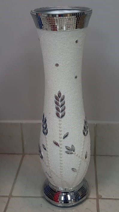 Vase 24" V138 White & Mirror Chrome