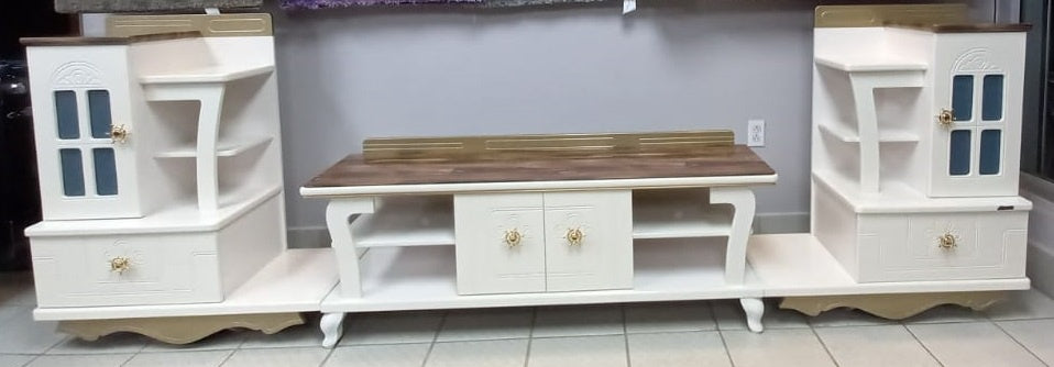 TV Stand 21-260 Wood with Cupboard White with Brown Top
