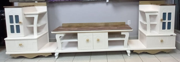 TV Stand 21-260 Wood with Cupboard White with Brown Top
