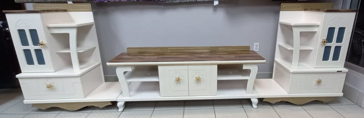 TV Stand 21-260 Wood with Cupboard White with Brown Top