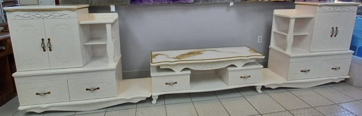 TV Stand 320 Wood with Cupboard White with Brown Top