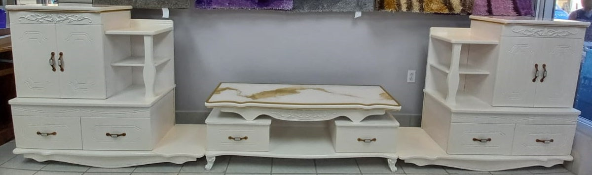 TV Stand 320 Wood with Cupboard White with Brown Top