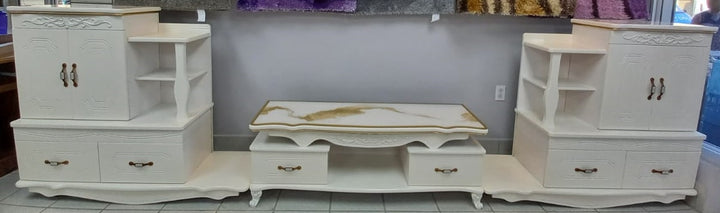 TV Stand 320 Wood with Cupboard White with Brown Top