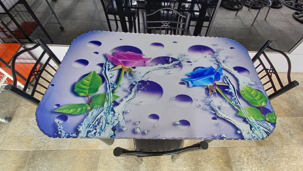 Glass Dining Table AYT30 with 4 Chair Set Purple & Blue Flowers