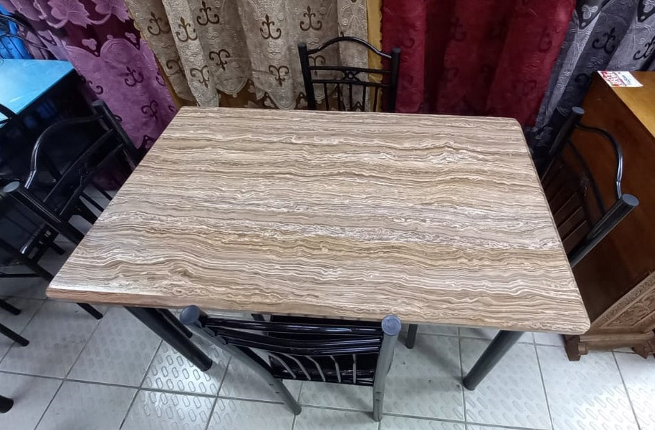 Wood Dining Table AYT21 with 4 Chair Set Light Brown Wood Look
