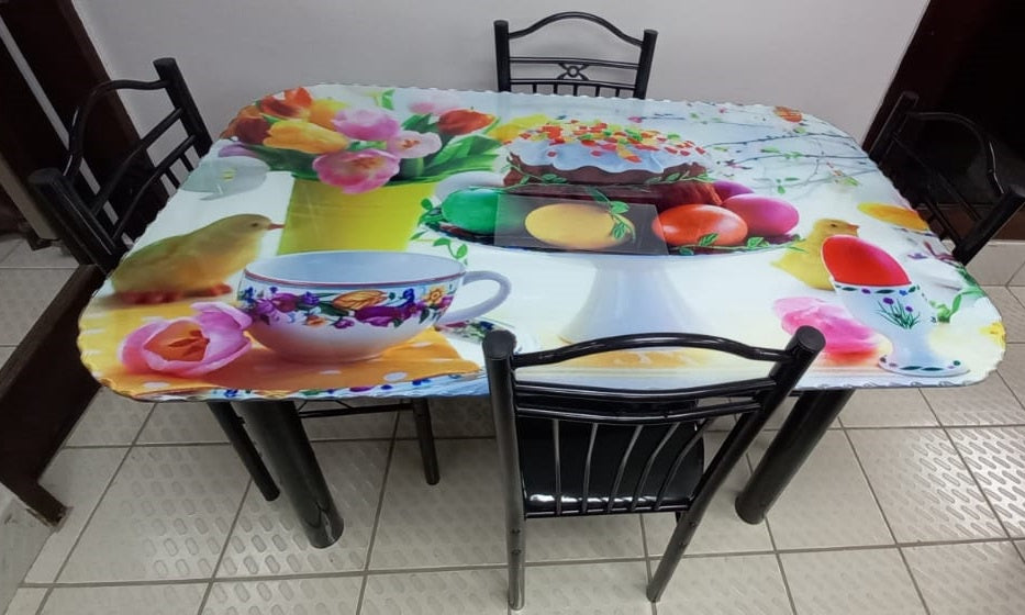Glass Dining Table AYT26 with 4 Chair Set Cake & Tea Cup