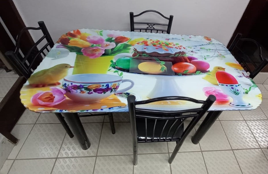 Glass Dining Table AYT26 with 4 Chair Set Cake & Tea Cup