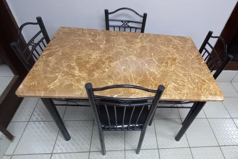 Wood Dining Table AYT23 with 4 Chair Set Light Brown Stone Look