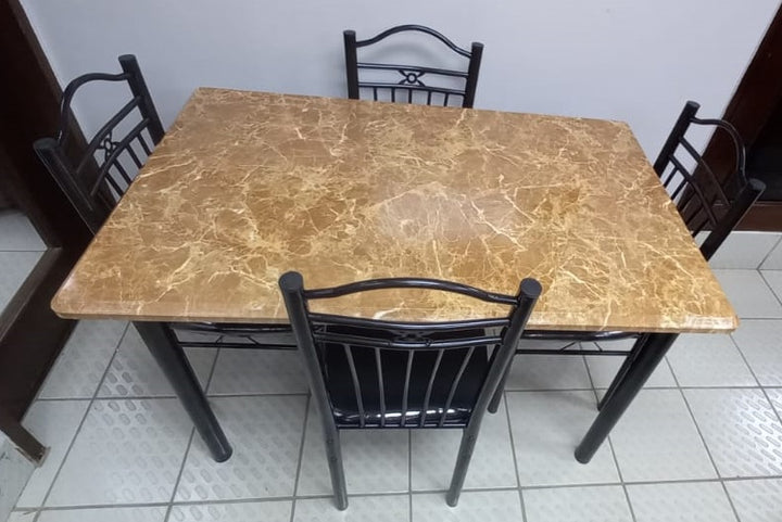 Wood Dining Table AYT23 with 4 Chair Set Light Brown Stone Look