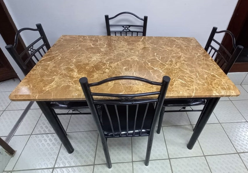 Wood Dining Table AYT23 with 4 Chair Set Light Brown Stone Look