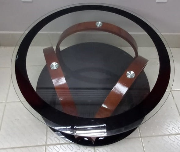 Glass Table 8817-A Round Brown Wood 32X18"
