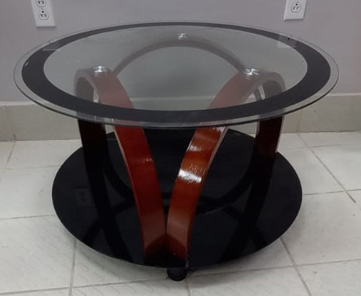 Glass Table 8817-A Round Brown Wood 32X18"