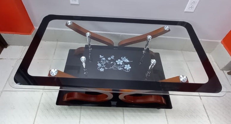 Glass Table 8826A Black and Brown Wood