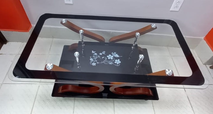 Glass Table 8826A Black and Brown Wood