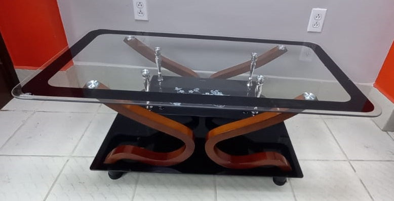 Glass Table 8826A Black and Brown Wood