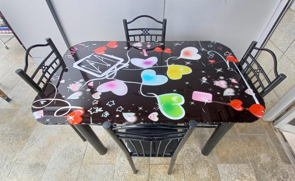 Glass Dining Table AYT33 with 4 Chair Set Hearts