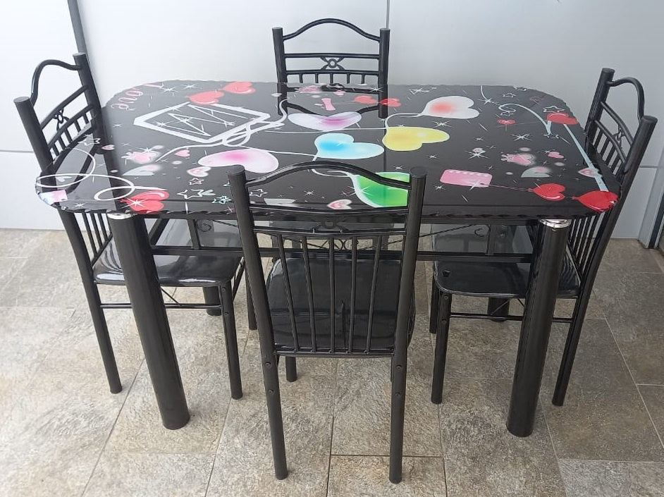 Glass Dining Table AYT33 with 4 Chair Set Hearts