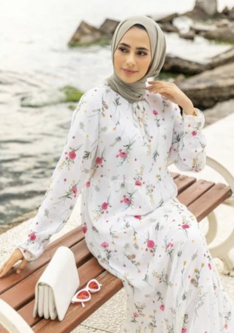 Dress Floral Chiffon Pink / Navy / Baby Blue