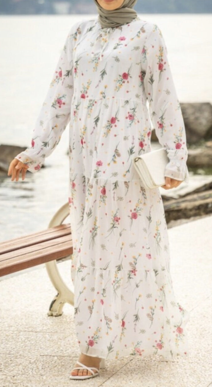 Dress Floral Chiffon Pink / Navy / Baby Blue